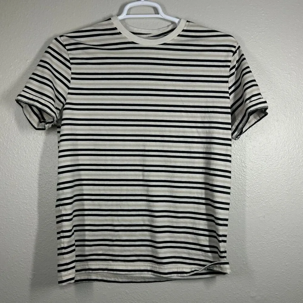 J.Crew Heritage Tee Mens M Striped Relaxed  Short Sleeve Crew Neck Black Beige
